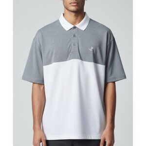 Mens Gray & White Short-Sleeve Polo Shirt With Collar Embroidered Logo And Butto